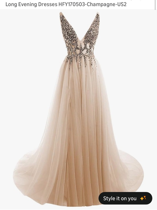 Amazon Dresses & Skirts - Amazon Champagne Beaded V-Neck Tulle Gown